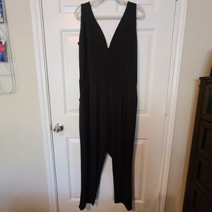 V-Neck Black Jumpsuit with Pockets Plus Size